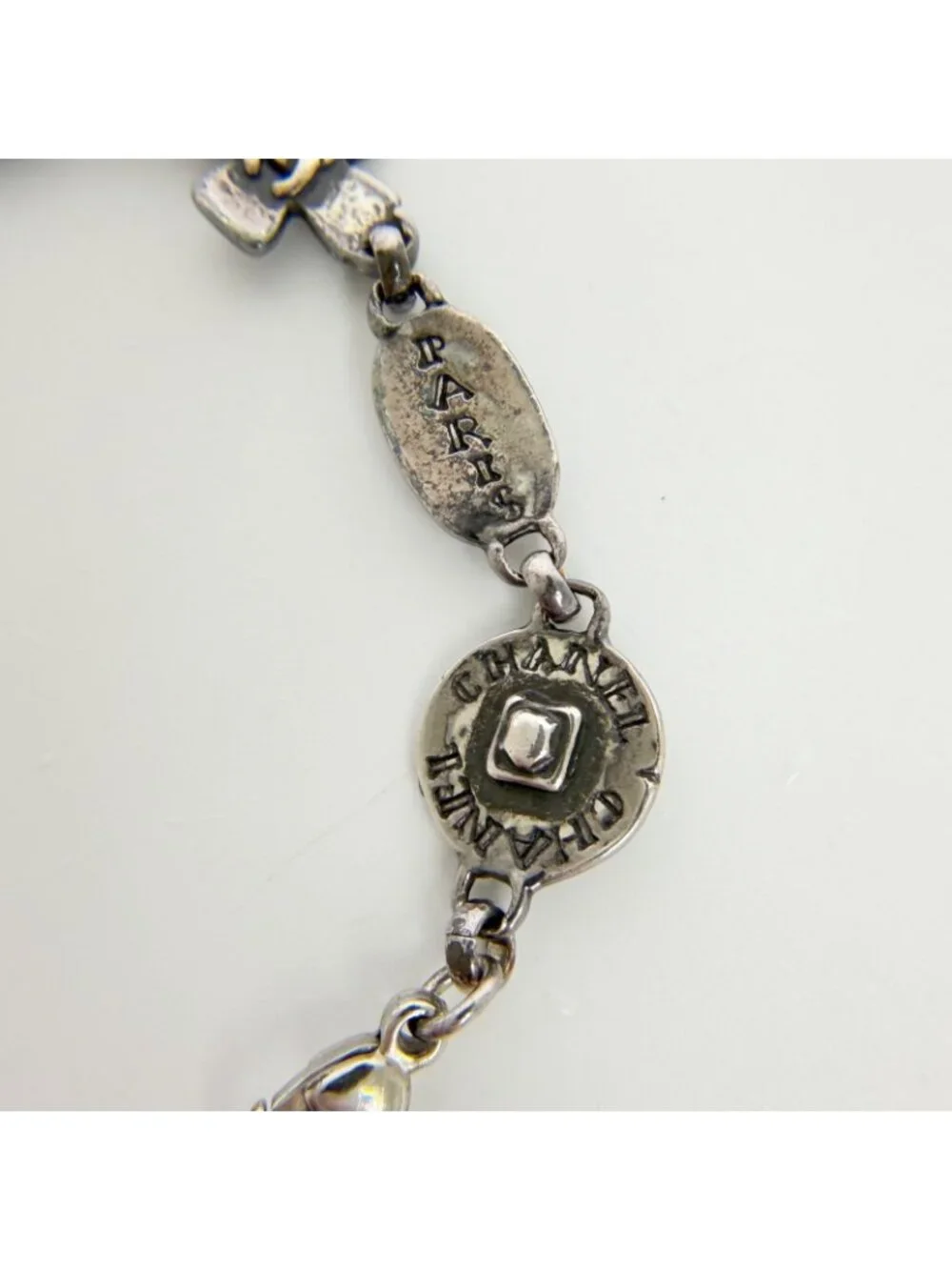 Chanel CC Logo Multi Charm Bracelet Plated Silver Vintage